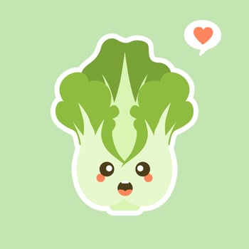 cute and kawaii Chinese cabbage character . Vegetables. Natural food, vegetarian, vegan and healthy nutrition. Flat vector illustration on a color background.