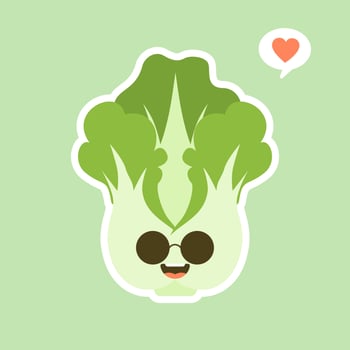 cute and kawaii Chinese cabbage character . Vegetables. Natural food, vegetarian, vegan and healthy nutrition. Flat vector illustration on a color background.