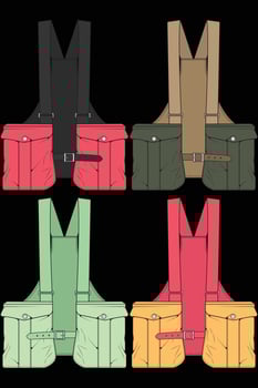 Set of chest vest bag coloring vector, chest vest bag in a sketch style, vector Illustration.