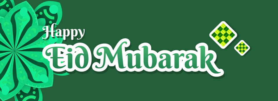 Eid Mubarak Banner with Mandala and Ketupat for Islamic Eid Fitr Celebration Green Color after Ramadan vector
