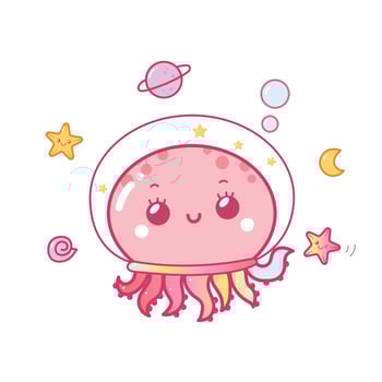 cute squid cartoon doodle on the galaxy. vector