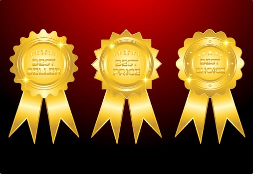 best seller set of gold medal with ribbon vector