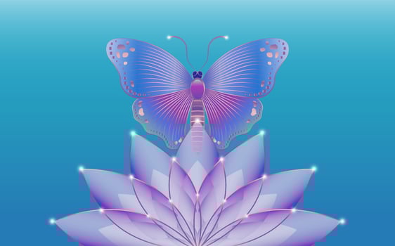 Sacred lotus flower and mystical butterfly logo Slogan with colorful Butterfly colorful flower template. Vector Design for Fashion, Poster and Card Prints, isolated on blue background