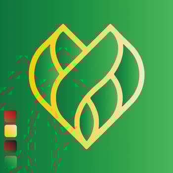 Yellow, red and green gradients heart on a green isolated background. Vector illustration.
