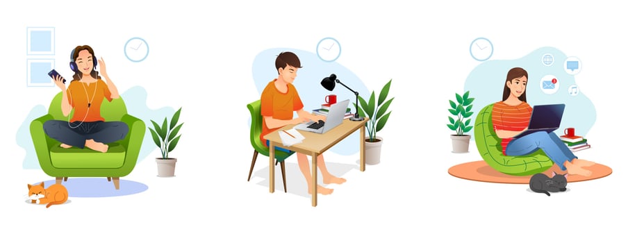 Young man and young woman Stay home concept vector