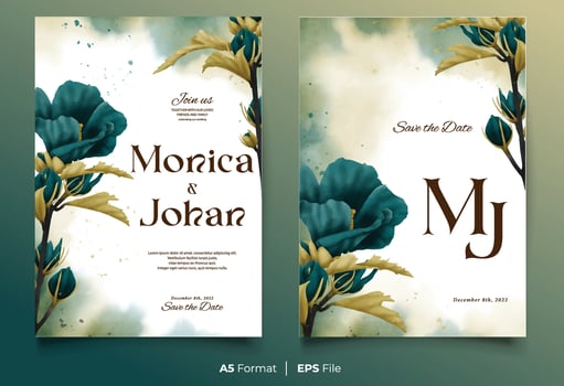 Watercolor wedding invitation template with yellow and green flower ornament vector