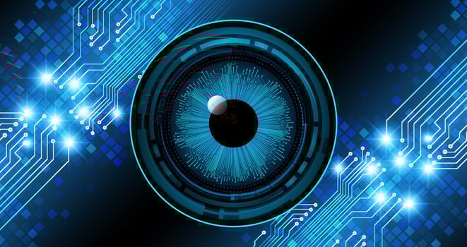 Blue eye cyber circuit future technology concept background vector