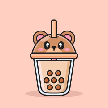 bubble tea cup with cute animal face lid vector