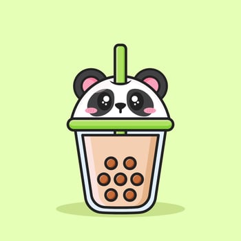 bubble tea cup with cute animal face lid vector