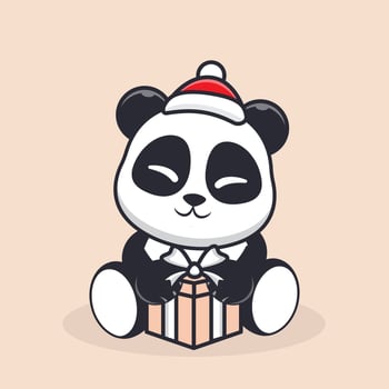 character panda holding gift for christmas vector
