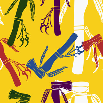 Editable Vector of Flat Monochrome Native American Tomahawk Axes Illustration in Various Colors as Seamless Pattern for Creating Background of Traditional Culture and History Related Design