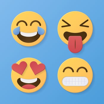 Yellow emoji. Funny emoticons faces with facial expressions. 3D stylized vector icons set