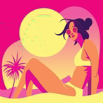 Cute Girl Sunbathing in the Beach vector