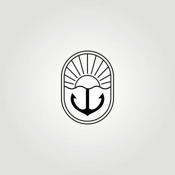 Emblem Line Art of Anchor Ship Logo Vector Design Illustration
