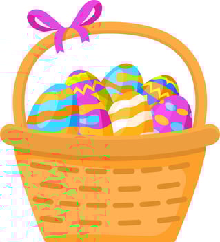 Basket with eggs for Easter.Festive illustration flat vector.Isolated on a white background.Spring holiday.Painted eggs ornament. vector