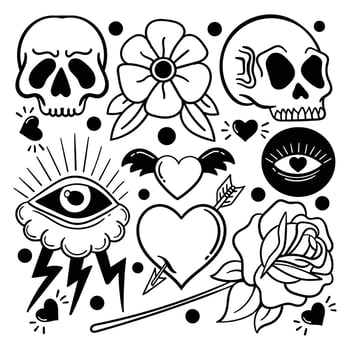 Elements hand drawn doodle vintage for tattoo sticker etc vector