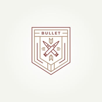 letter x bullet ammunition line art badge logo vector