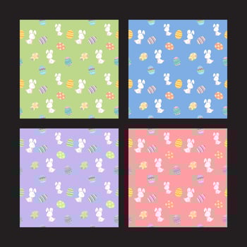 Seamless Background Bunny And Eggs Green Background Painted Easter Festival vector