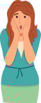 Regret or embarrassed woman vector illustration. Disappointed woman hide face behind hands demonstrate facepalm gesture or ashamed expression isolated.