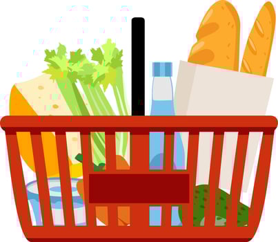 shopping cart with groceries. flat design vector