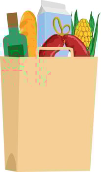 paper shopping bag with groceries Flat design vector
