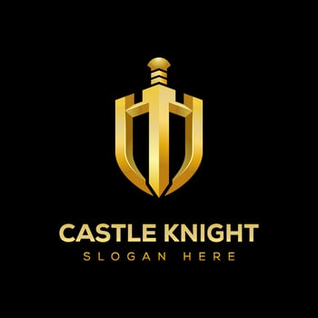 Golden Castle knight with shield premium logo design vector