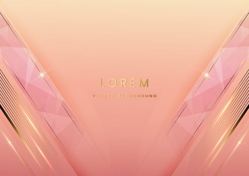 Abstract 3d template rose gold background with gold lines diagonal sparking with copy space for text. Luxury style. vector