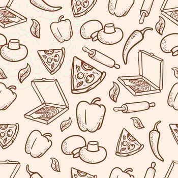 hand drawn seamless pizza pattern and ingredients in vintage style vector