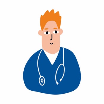 Cute hand-drawn doctor. Children's doodles vector