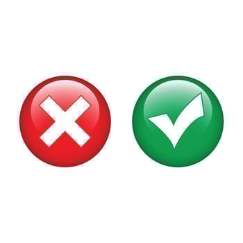 Yes and no signs, cross and a tick in green and red circle vector
