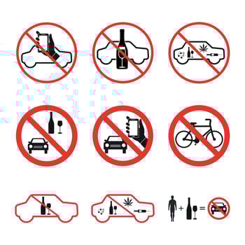 Set of signs prohibited alcohol, drugs driving a car vector
