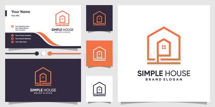 Simple house logo template with line art style and business card design Premium Vector