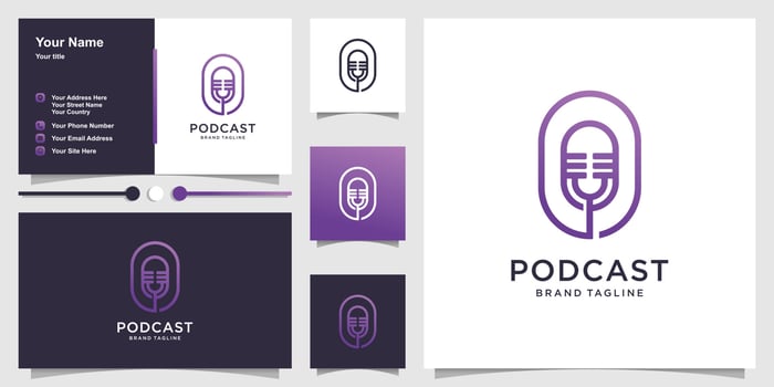 Podcast logo template with creative concept and business card design Premium Vector