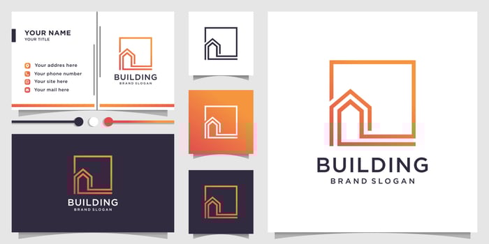 Building logo template and business card design with line art concept Premium Vector