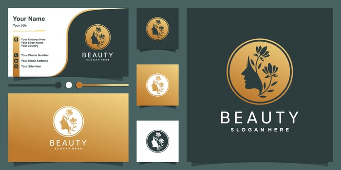 Beauty logo template and business card design with golden concept Premium Vector
