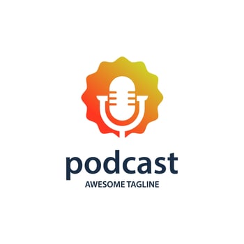 Podcast logo. Microphone illustration. The symbol for influencer or broadcast sign vector