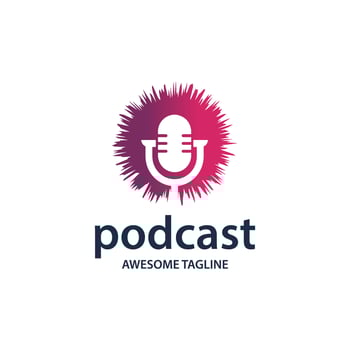 Podcast logo. Microphone illustration. The symbol for influencer or broadcast sign vector
