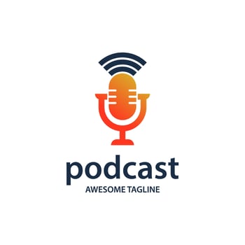 Podcast logo. Microphone illustration. The symbol for influencer or broadcast sign vector