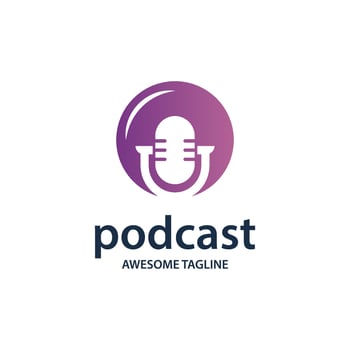 Podcast logo. Microphone illustration. The symbol for influencer or broadcast sign vector