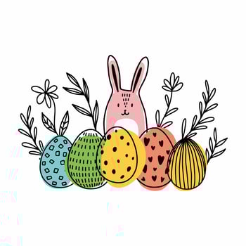 Cute Easter bunny with Easter eggs vector