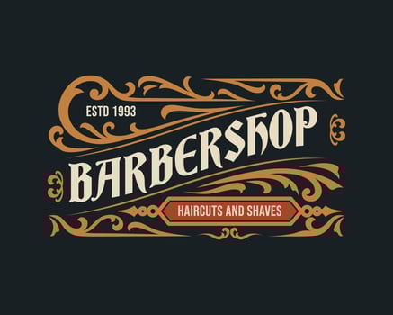 Barbershop vintage Luxury frame Logo Badge with flourish Victorian Ornament vector