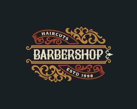 Barbershop vintage Luxury frame Logo Badge with flourish Victorian Ornament vector