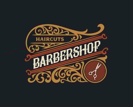 Barbershop vintage Luxury frame Logo Badge with flourish Victorian Ornament vector