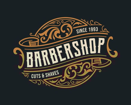 Barbershop vintage Luxury frame Logo Badge with flourish Victorian Ornament vector