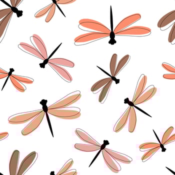 Seamless pattern with summer abstract ornament. Simple minimalistic print with dragonfly insects. Vector graphics.