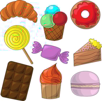 Color icons on the theme of Sweets vector