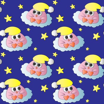 Seamless pattern with cute bird baby and star vector