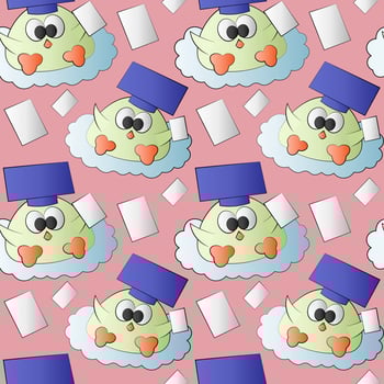 Seamless pattern with cute bird graduate with page vector