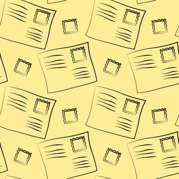 Seamless vector pattern with outline envelope and stamp