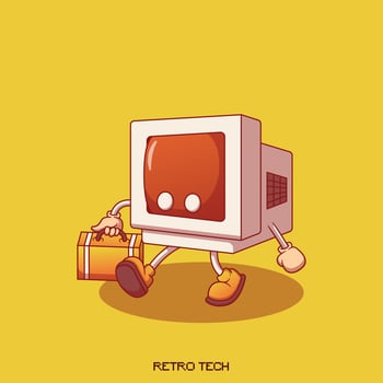cute retro monitor screen walking illustration vector